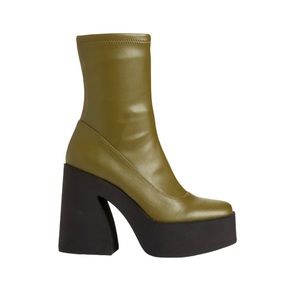 Asos Design Elsie High Heeled Sock Boot In Mint Patent Open Edit